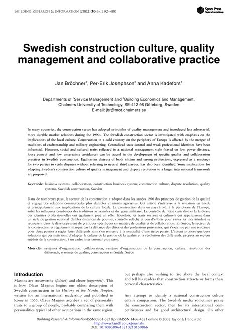 (PDF) Swedish construction culture, management and collaborative …