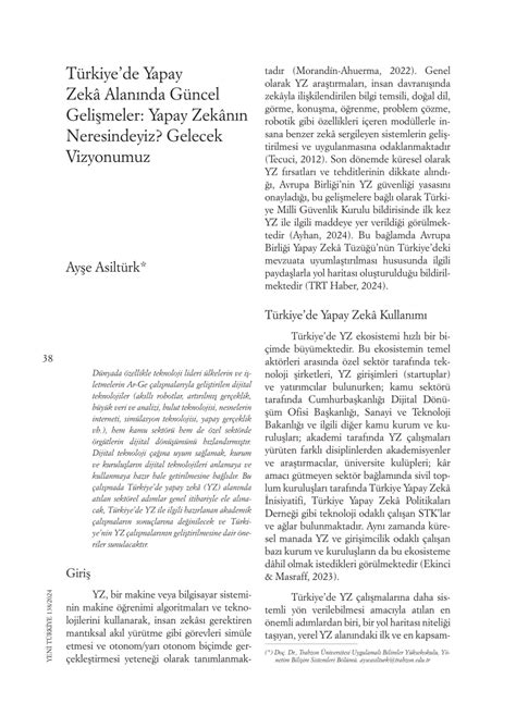 (PDF) Türkiye’de Yapay Zekâ Alanında Güncel Gelişmeler: Yapay .