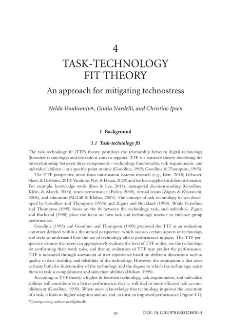 (PDF) TASK-TECHNOLOGY FIT THEORY: An approach for