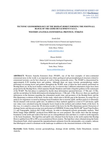 (PDF) TECTONIC GEOMORPHOLOGY OF THE BOZDAĞ HORST