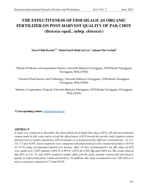 (PDF) THE EFFECTIVENESS OF FISH SILAGE AS ORGANIC …