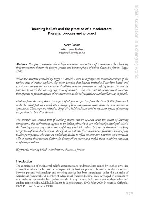 (PDF) Teaching beliefs and the practice of emoderators Presage, process and product