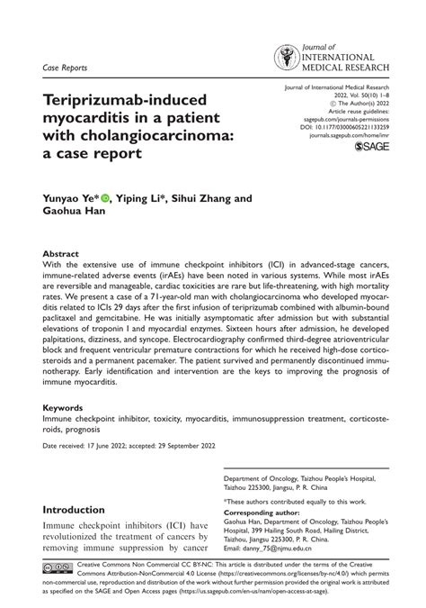 (PDF) Teriprizumab-induced myocarditis in a patient with ...