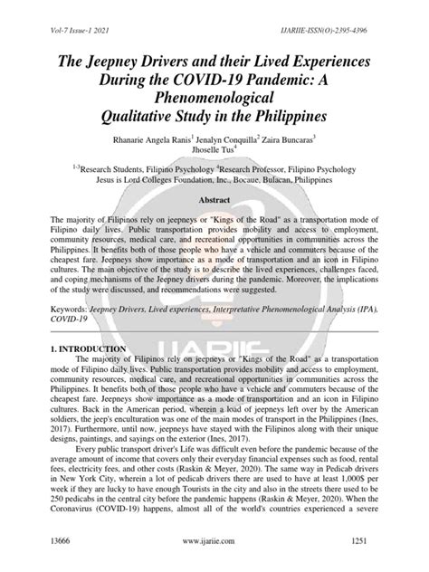 (PDF) The Jeepney Drivers and their Lived Experiences