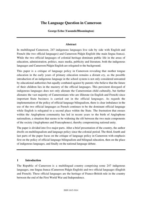 (PDF) The Language Question in Cameroon