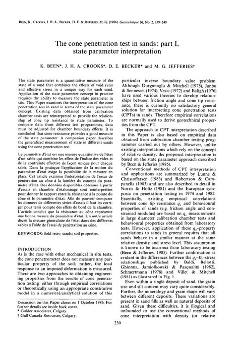 (PDF) The cone penetration test in sands: Part I, state …