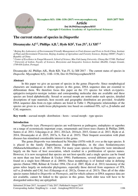 (PDF) The current status of species in Diaporthe