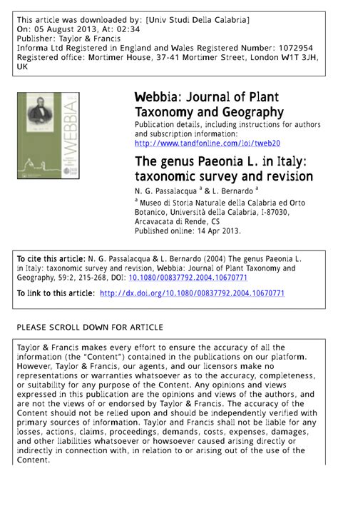 (PDF) The genus Paeonia L. in Italy: Taxonomic survey and revision