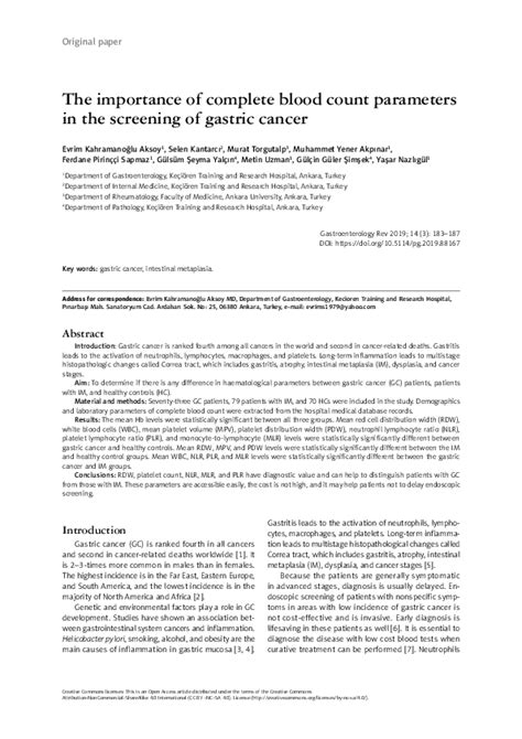 (PDF) The importance of complete blood count parameters in the.