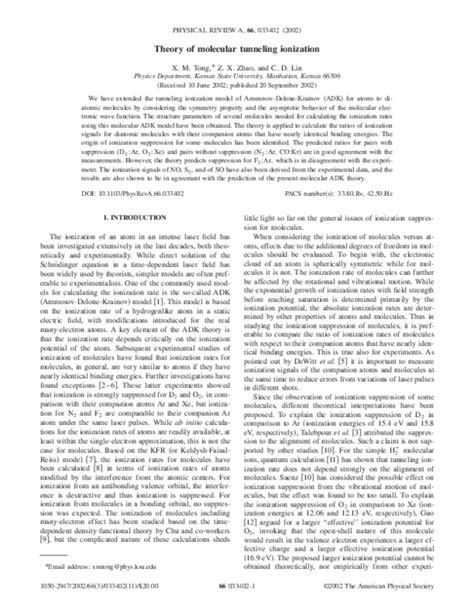 (PDF) Theory of molecular tunneling ionization