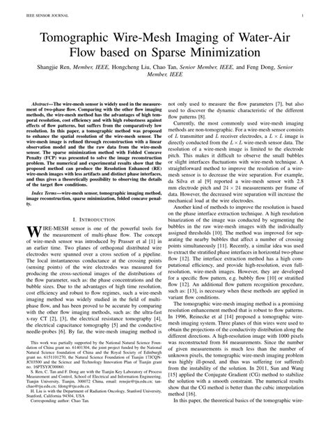 (PDF) Tomographic WireMesh Imaging of WaterAir Flow Based on Sparse