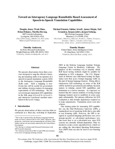 (PDF) Toward an Interagency Language Roundtable Based Assessment of