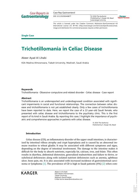 (PDF) Trichotillomania in Celiac Disease - ResearchGate