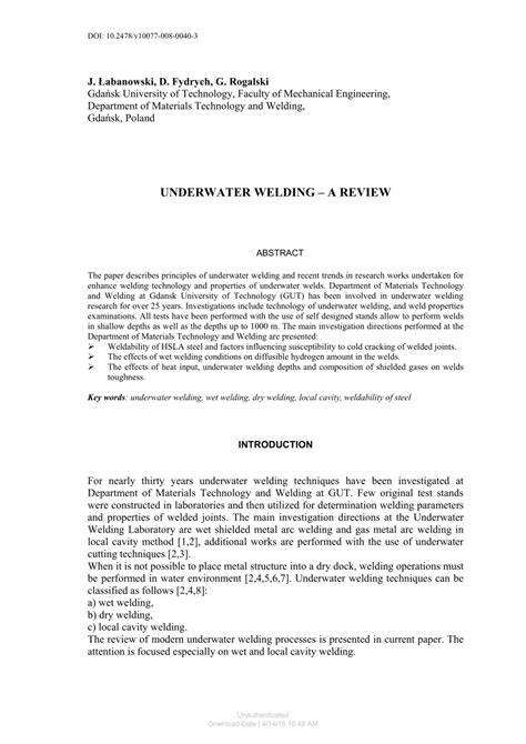 (PDF) Underwater Welding A Comprehensive Review … - raincitystudios.com