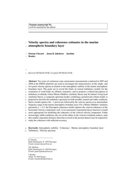 (PDF) Velocity Spectra and Coherence Estimates in the … - raincitystudios.com