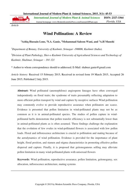 (PDF) Wind Pollination: A Review - ResearchGate