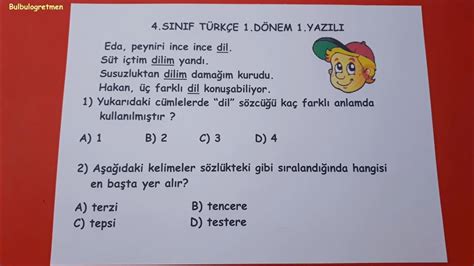 4.sınıf türkçe soru çöz