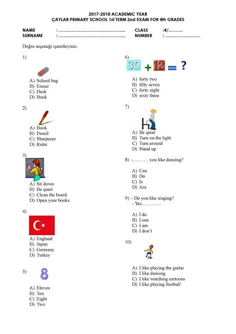 5. sınıf ingilizce sınav soruları ve cevapları