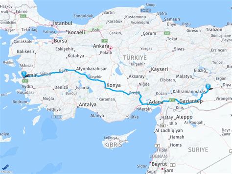 izmir siverek arası kaç km