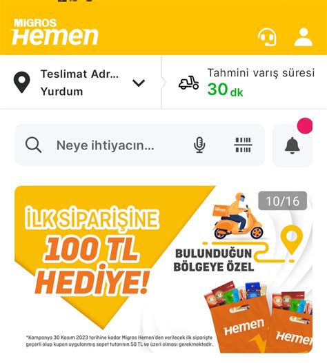 migros ilk siparişe indirim