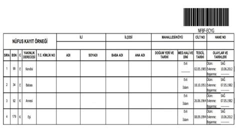 nüfus kayıt örneği nereden alınır