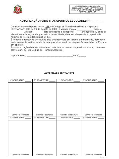 taxa de registro e autorização de transporte escolar