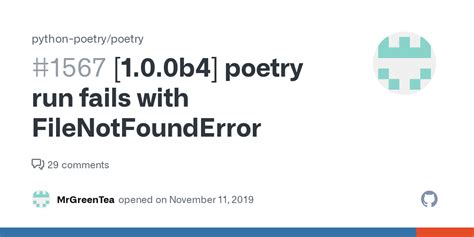 [1.0.0b4] poetry run fails with FileNotFoundError #1567 - Github