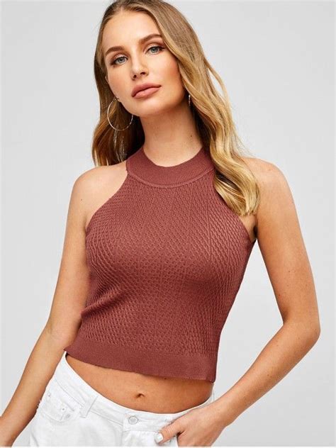 [29 OFF] 2021 Plain Cable Knit Knitted Tank Top In CHESTNUT ZAFUL