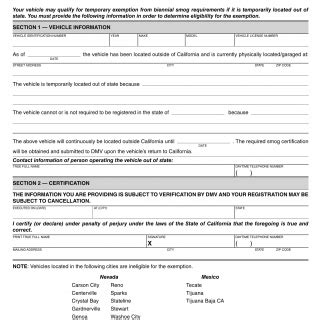 [CA] Form REG 5103, Application for Temporary Smog Exemption r/DMV