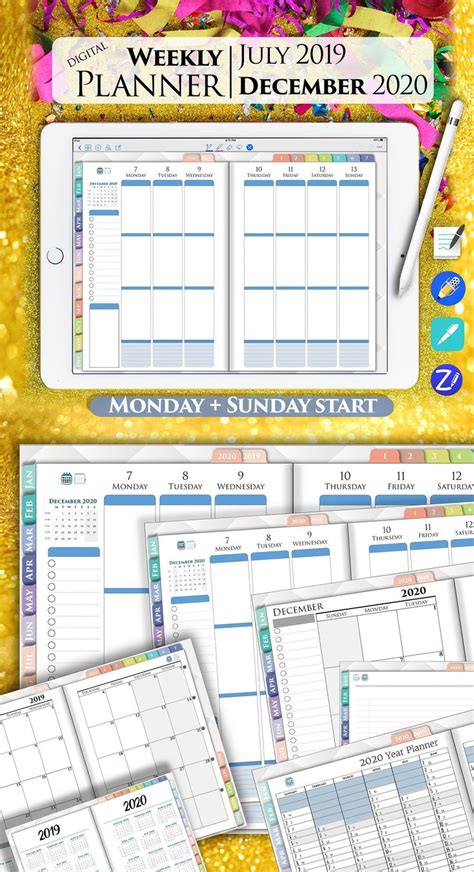 [FREE] GoodNotes 2020 Monthly & Weekly Planner in 2020 Daily planner app, Weekly monthly