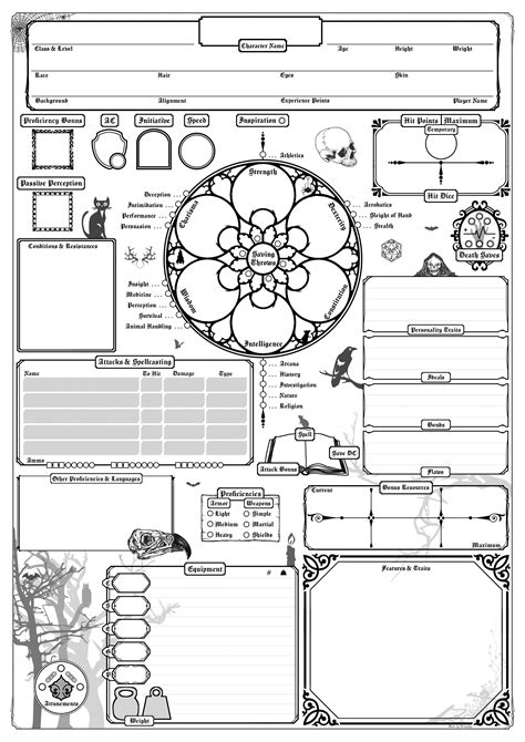 [OC] Gothic Inspired 5e Custom Character Sheet (Fixed) DnD in 2021