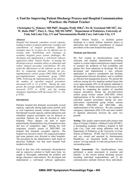 [PDF] A Tool for Improving Patient Discharge Process and Hospital