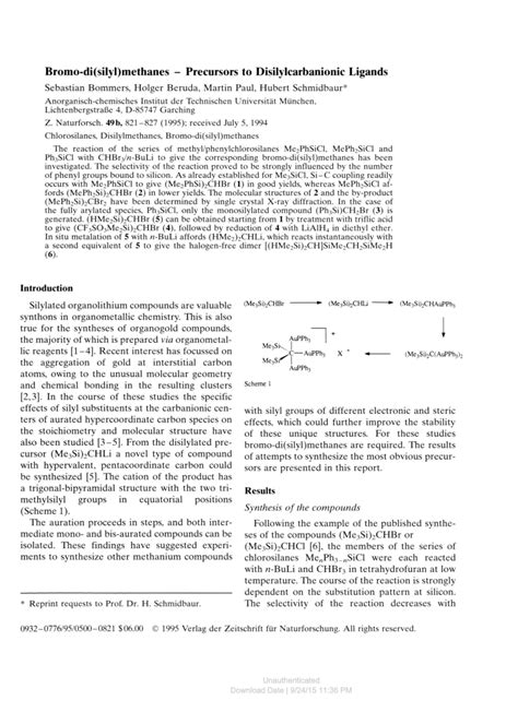 [PDF] Bromo-di(silyl)methanes - Precursors to Disilylcarbanionic ...