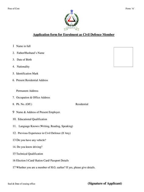 [PDF] Civil Defence Member Enrolment Application Form PDF Download