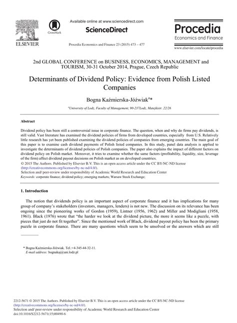 [PDF] Determinants of Dividend Policy: Evidence from Polish …