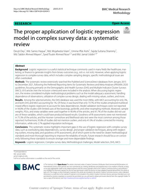 [PDF] The proper application of logistic regression model in complex ... - coolestguyplanet.net