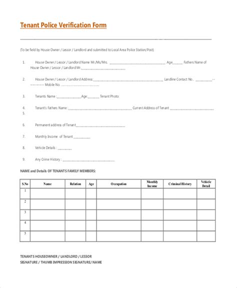 [PDF] Tenant Police Verification Form PDF Download PDFfile