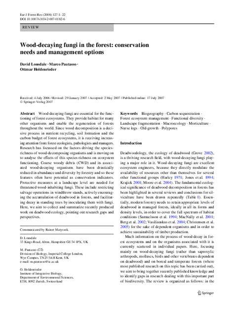 [PDF] Wood-decaying fungi in the forest: conservation needs and ... - raincitystudios.com