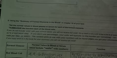 [Solved] 2 Using the "Summary of Formed Elements In the Blood" in