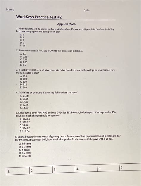 [Solved] Name Date WorkKeys Practice Test 2 Applied Math 1. Allison