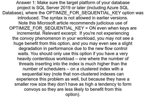 [Solved] Syntax error at OPTIMIZE_FOR_SEQUENTIAL_KEY 9to5Answer