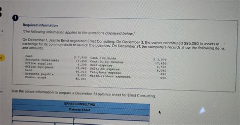 [Solved] Use the above information to prepare a December 31 balance