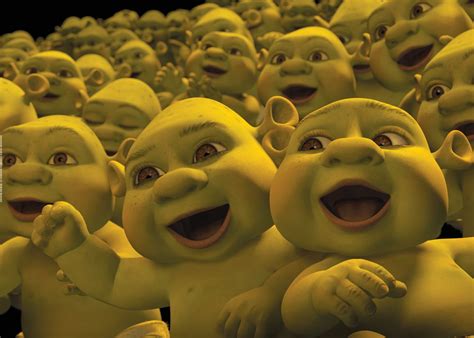 [as Shrek stands in front of the group of ogre babies naked …