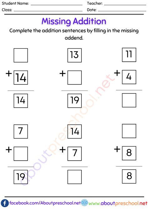 {Download PDF*} Free Printable Addition With Missing Numbers Worksheets