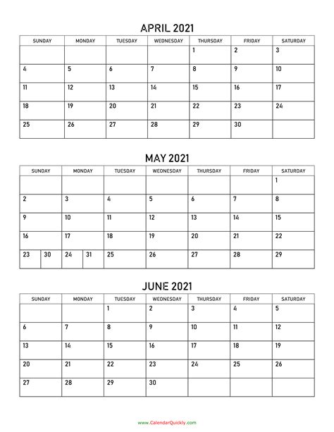 {Free} April May June 2021 Calendar Printable PDF Word Excel Template