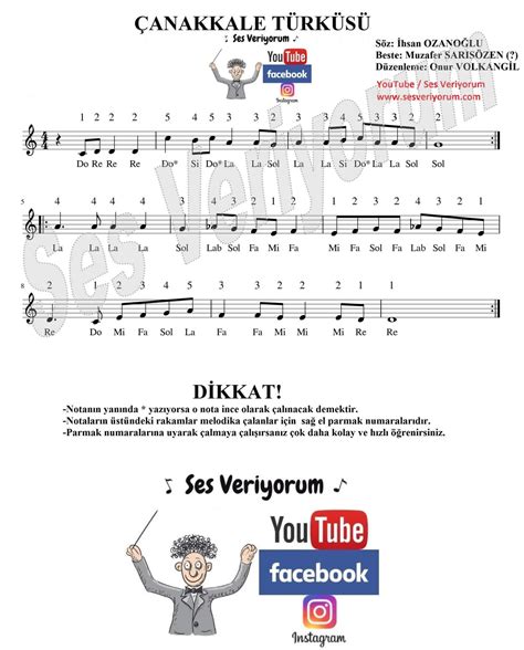 Çanakkale türküsü melodika notaları