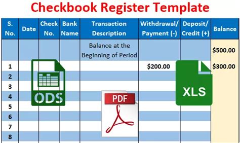 Çek Defteri Kayıt Şablonu Ücretsiz İndirin (Excel, PDF, CSV, ODS).