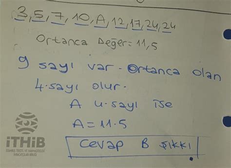 ÖRNEK: 3, 5, 7, 8, 9, 10, 12, 18 veri grubunun ortanca değerini bulalım.