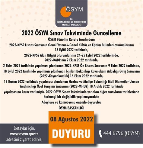 ÖSYM, 2022 sınav takviminde YKS .