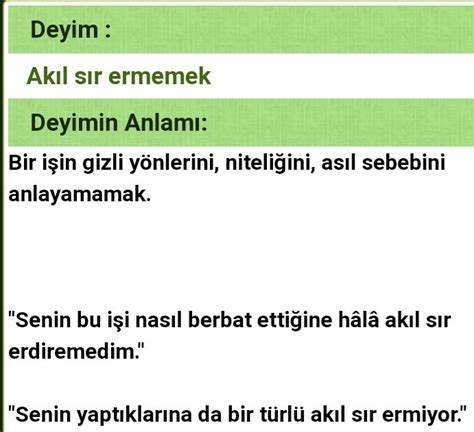 Örnek : "Senin bu işi nasıl berbat ettiğine hâlâ akıl sır erdiremedim.